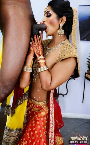 blowjob indian wedding - Image of the two standing beautiful indian bride in public takes a huge  black dick in the mouth and giving blowjob to the bride get covered by cum  all over his bridal