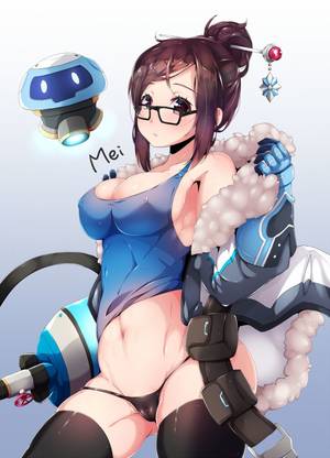 anime hentai sports - cameltoe erect_nipples megane mei_(overwatch) no_bra overwatch pantsu  ripe.c thighhighs