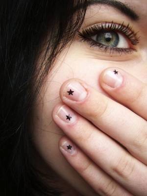 Black Stars With Nail Polish - Simple little black stars nail art - Nail Polish Inspiration -