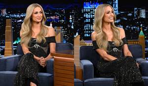 celebrity upskirt paris hilton - Paris Hilton Sparkles in Self-Portrait Dress on 'Jimmy Fallon' â€“ WWD