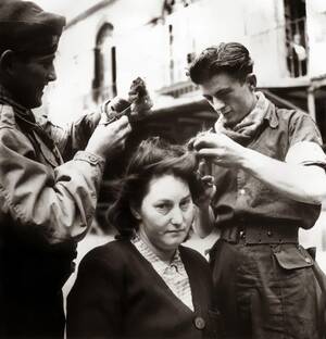 French Women Collaborators Punished Porn - Unknown French Woman having her hair cut before her head was shaved for \