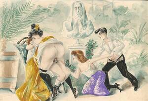 adult group sex vintage illustrations - Water-color retro group sex drawings