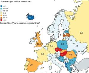 Czech Porn Industry - Pornstars per million inhabitants (Europe) : r/Damnthatsinteresting