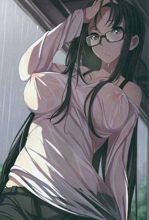 anime hentai wet clothes - nagioka erect nipples megane nipples no bra see through wet clothes