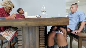 black table - Sneaky black beauty blows him during a family dinner