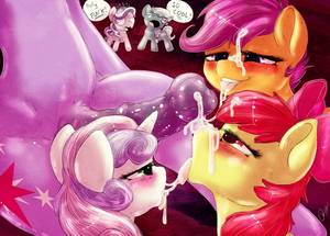 Mlp Cutie Mark Crusaders Porn - e621 2014 absurd_res animal_genitalia animal_penis apple_bloom_(mlp) blush  collaborative_fellatio cub cum cum_in_hair cum_in_mouth cum_inside