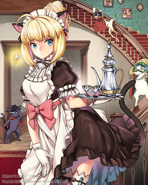 Cute Neko Sexy Maid Porn - ahoge animal_ears apron blonde_hair blue_eyes bow cat cat_ears cat_tail  dino_(trexsilence) frills gloves looking_at_viewer maid maid_headdress  original solo ...