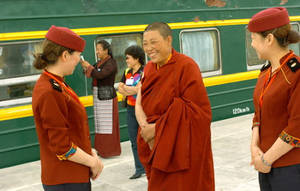 Buddhist Nun Porn - Struggling in spite of Chinese propaganda: Tibetan Buddhist nun Ven.  Tsultrim Lhamo (center), traveling from Lhasa, chats with train attendants  ...