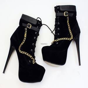 high heel booty - Black Chain Detail Platform Booties - eu34 / 16cm | Heels, Womens black  booties, Womens high heels stilettos