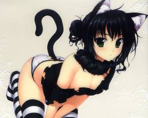 Anime Short Hair Porn - all fours alpha (yukai na nakamatachi) animal ears ass ass cutout bare  shoulders bent over black hair blush braid breasts cat ears cat tail  cleavage female ...