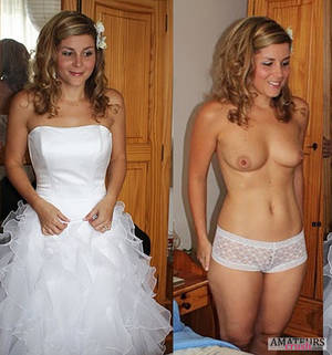 hot bride slut - Hot and young naughty bride with her sexy boobs showing in wedding dress on  and off