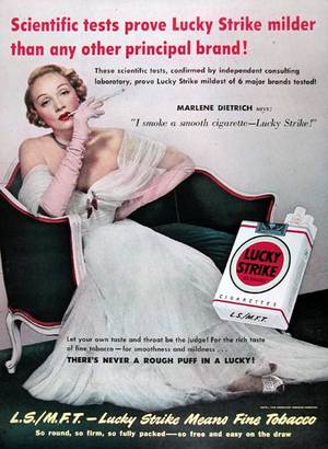 1950s Advertising Art Porn - Lucky Strike Marlene Dietrich 1950 Cigarettes - Mad Men Art: The Vintage Advertisement  Art Collection