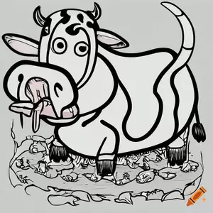 big fat black babies - Coloring page for children, no shading, cute big fat cow eating grass