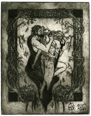 Hades Porn - dry point print of Hades and Persephone