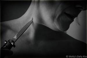 Knife Play Porn - Molly with edge of knife pressed into her neck