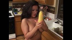 bbw food masturbation - Fat brunette inserts corn and cucumbers in pussy