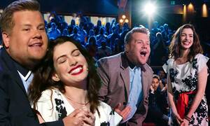 Anne Hathaway Porn Parody - Anne Hathaway performs rom-com parody with James Corden | Daily Mail Online