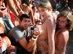 drunk naked beach crowd - Students participate in a whipped cream contest during the MTV Beach Bash  at the Bahia Mar