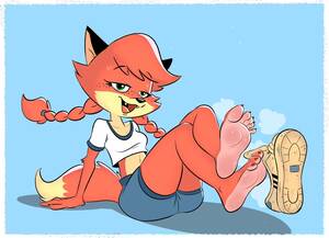 Fox Furry Porn Feet - 94189 - safe, artist:kuroi_wolf, oc, oc:patty (fox-popvli), canine, fox,  mammal, anthro, barefoot, clothes, colored soles, crop top, feet, female,  fetish, foot fetish, hair, pigtails, shoe, soles, solo, solo female, sweat,  toes, topwear,