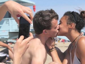 kissing in beach - Stellar Black Girl kiss whites boys at beach !! - Hot Porn Tube