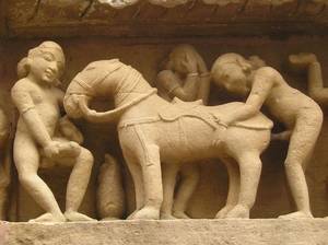 German Sexual Practices - Man having intercourse with a horse, pictured on the exterior of a temple  in Khajuraho