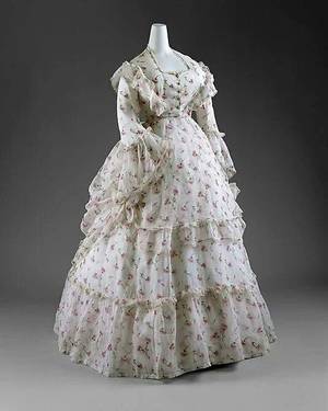 French Dress Porn - Dress Date: ca. 1872 Culture: French Medium: a) cotton, porcelain; b)  cotton Dimensions: Length at CB (a): 58 in. cm) Length at CB (b): 39 in.  cm) Credit ...