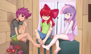 Mlp Human Apple Bloom Porn - 134443 - safe, artist:pestil, apple bloom (mlp), scootaloo (mlp), sweetie  belle (mlp), human, mammal, friendship is magic, hasbro, my little pony,  barefoot, cutie mark crusaders (mlp), feet, humanized, species swap -  Furbooru