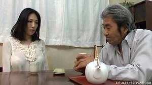 cheating japanese housewife - Japanese housewife in a blouse cheats on her passed out husband