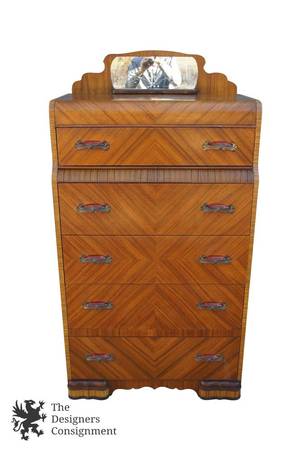 Art Deco Porn - Early 20th Century Art Deco Waterfall Tallboy Dresser 5 Drawer + Mirror  Bakelite #ArtDeco