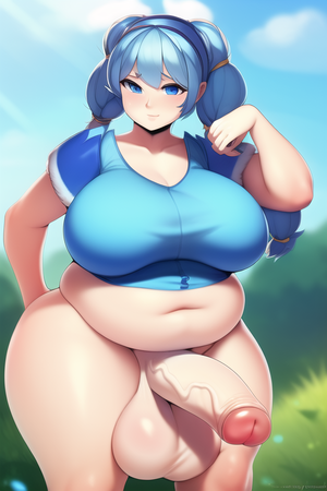 Chubby Futa Porn - Rule 34 - 1futa ai generated balls big balls big breasts big penis blue  hair bottomless breasts chubby clothed clothing erection fat futa only  futanari headband huge balls huge cock human large