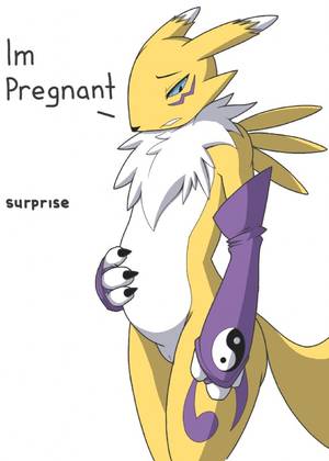 furry preggo porn - e621 anthro belly big_belly canine countershading digimon female fur hi_res  mammal multicolored_fur pregnant renamon simple_background solo