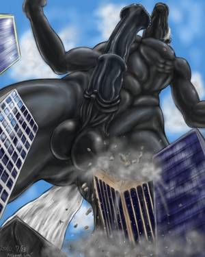 huge cock and balls cartoons - 2010 abs anthro balls biceps big_balls black_fur black_penis building  destruction equine erection giant hair horse horsecock