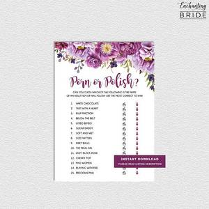 bridal shower party - Porn or Polish - Funny Wedding Shower Game, Purple Floral Boho Bridal Shower,  Bachelorette