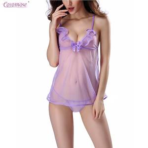 baby doll lingerie transparent - Coromose Babydoll Lingerie Women Deep V Transparent Short Nightwear Lace  Mesh Porn Exotic Apparel Sex Costume