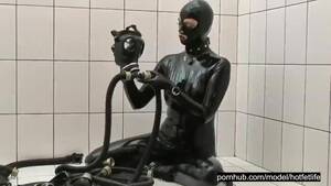 latex rubber breath play - Rubber girl full in black latex catsuit has fun with her toys and tries  some breath play games - xcavy.com