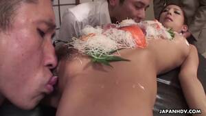 naked japanese food - Japanese secretary covered with food and her colleagues lick her