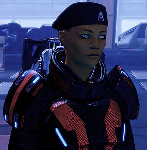 Mass Effect Asari Clone Porn - Commander Shepard (Mass Effect 2) with beret, short hair and scars