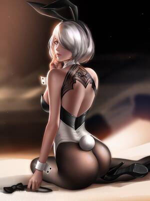 bodystocking hentai anime - BOORU XXX - Image 1611: ass bodystocking breasts bunny_ears bunnysuit  female female_only liang_xing looking_at_viewer nier:_automata solo  white_hair yorha_2b - Anime and Hentai | Porn imageboard