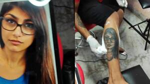 american indian porn star with tattoo - Indian fan gets pornstar Mia Khalifa's face tattooed on his leg - Check out  her reaction