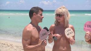 hispanic beach nude - The beautiful presenter looked at ease while interviewing people totally  naked in the searing Miami heat