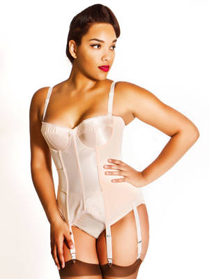 ebony bride lingerie - Peach Merry Widow by What Katie Did