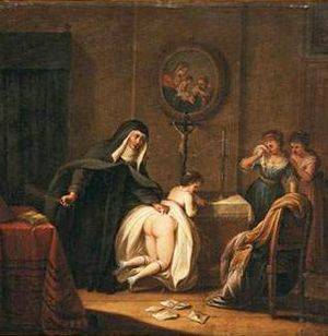 japanese erotic spanking art - Nun birching a student in painting by Austrian artist Adam Johan Braun  (1748-1827).