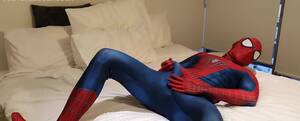 Cumshot Porn Spider Man Meme - Guy in Spiderman's costume is playing with his hard cock - GotGayPorn.com