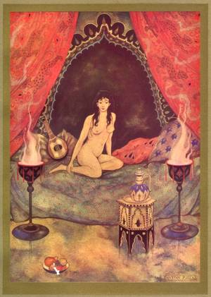 arabian nights girl nude - Anton Pieck - A naked girl in the pavilion - 1001 Nights