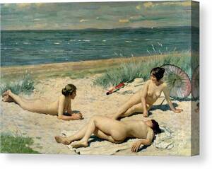 best tanned beach babes topless - Nude bathers on the beach Canvas Print / Canvas Art by Paul Fischer - Fine  Art America