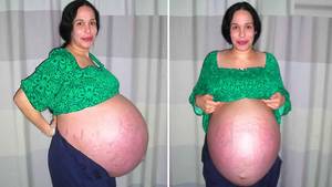 huge pregnant stomach with dectuplets - ... as she got pregnant through IVF again, this time with octuplets! Like a  litter of puppies, Nadya had eight babies growing in her womb!