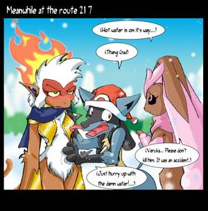 Infernape Porn - e621 2008 angry anthro anthrofied black_fur blue_fur blush canine comic  dialogue english_text female fire flaming_hair fur