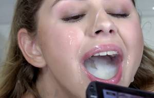 Bukkake Sperm Cum Swallow - She swallows sperm in series of 10-15 loads at a time and we clearly see  her live emotions after each gulp.