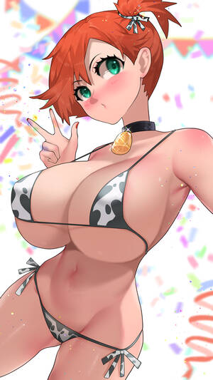 Big Tits Misty Pokemon - Rule 34 - alternate breast size animal print arm up big breasts bikini  blush breasts choker cleavage commentary confetti cow print creatures  (company) female game freak grey eyes highres huge breasts human