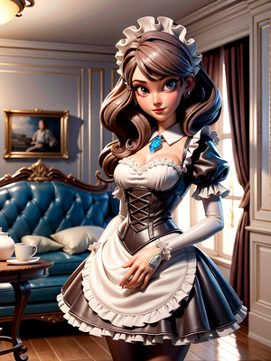 French Maid Cartoon Porn - 3D (Cartoon), French Maid, Living Room AI Porn